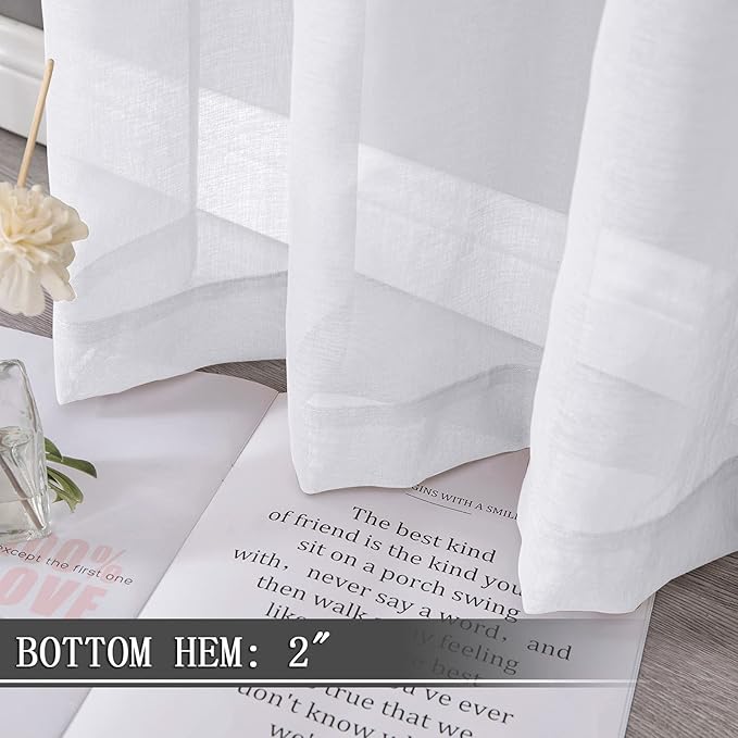 Tollpiz Sheer Curtain Linen Textured Bedroom Curtains Sheer Light Filtering Rod - Image 4