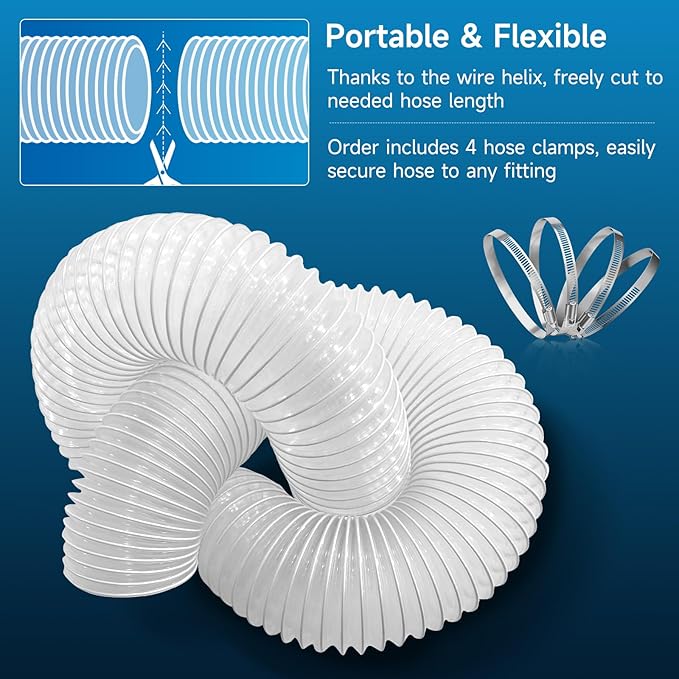 Hon&Guan 4" x 10' Dust Collection Hose, Flexible Clear Odorless PVC Dust - Image 6
