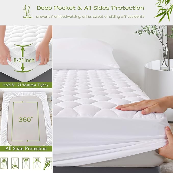 GRT California King Mattress Protector Waterproof, Rayon from Bamboo, Cooling - Image 4