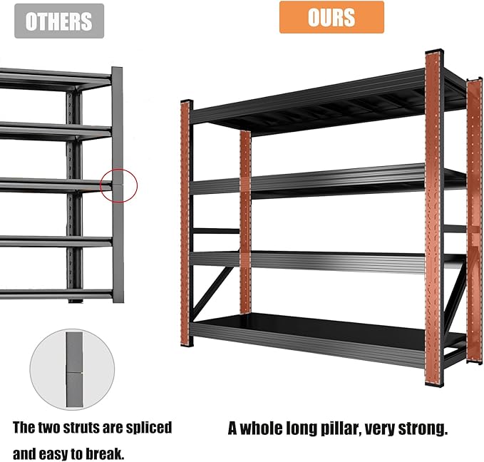 59" W Garage Shelving, Heavy Duty 4 Tier Metal Storage Shelves, Adjustable - Image 4