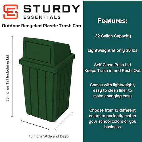 32 Gallon Square Slatted 100% Recycled Plastic Heavy-Duty Commercial Outdoor or - Image 2