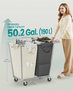 SONGMICS Laundry Basket with Wheels, 50.2 Gallons, 2-Section Rolling Laundry - Image 6