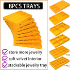 Set of 8 Stackable Velvet Jewelry Trays Organizer Jewelry Display Storage Box - Image 5