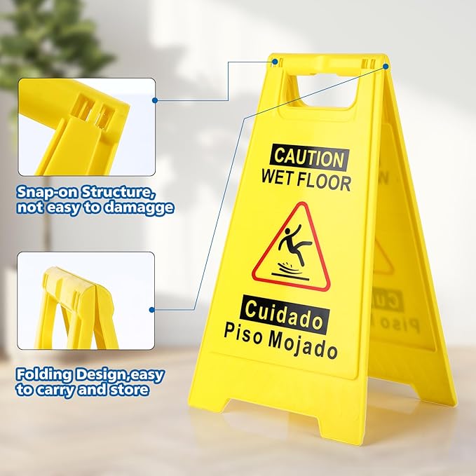 2-Pack Caution Wet Floor Sign, 17.5" Height, Bright Yellow Double-Sided Folding - Image 3