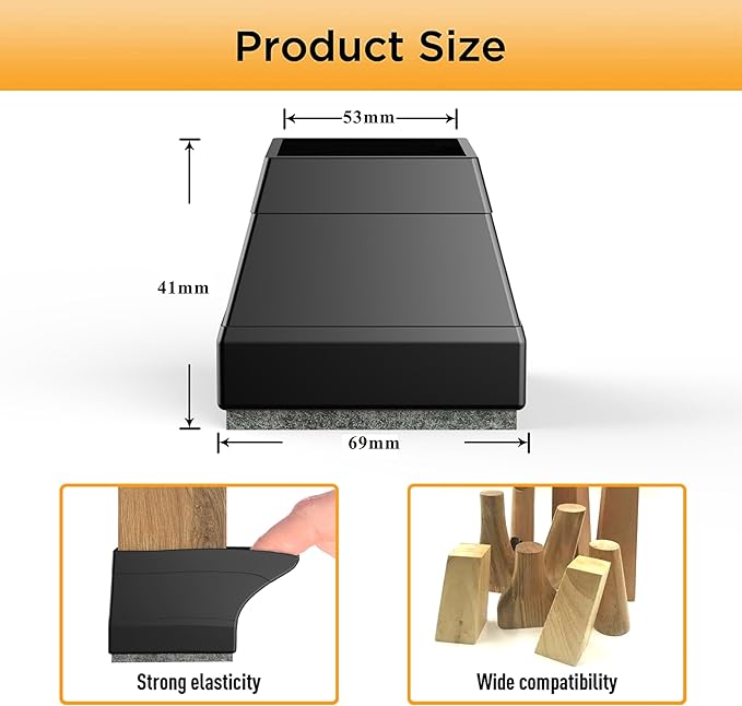 Square Chair Leg Protectors for Hardwood Floors, （Fit: 2.25" -2.75" Black）. - Image 2