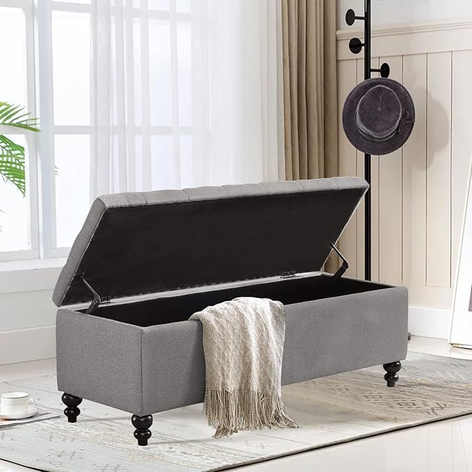 Storage Ottoman 50.2 Inches Upholstered Fabric Bench，Button Tufted - Image 3