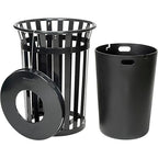 Global Industrial 36 Gallon Outdoor Slatted Steel Round Trash Can - Image 2