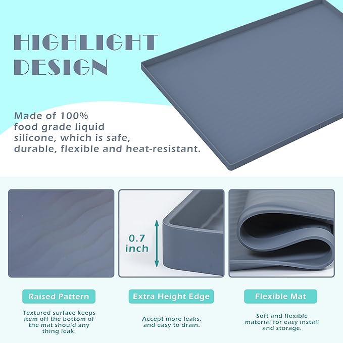 URMONA Waterproof Silicone Under Sink Mat 16'' x 10'' Shelf Liner - Image 3