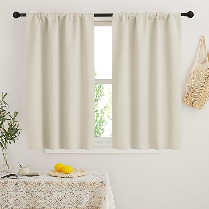 RYB HOME Beige Short Curtains Blackout, 45 inch Durable Cafe Curtains Room by RYBHOME