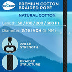 TECEUM Cotton Rope 3/16” – 100 FT – Strong All-Purpose Braided Rope – Natural - Image 2