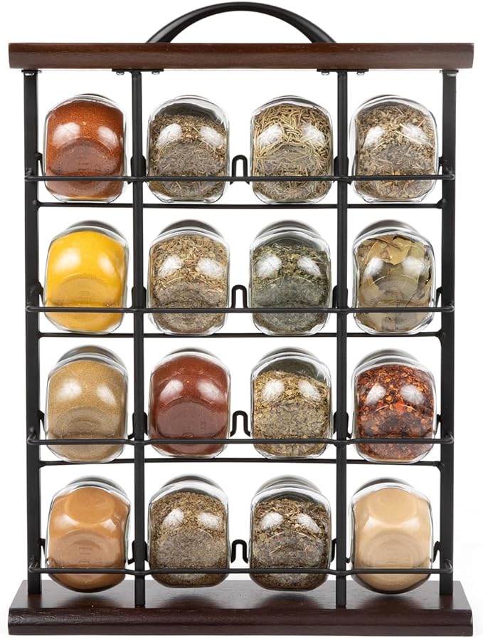 Orii 16 Jar Acacia Wood & Metal Wire Spice Rack - Image 5