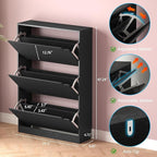 Shoe Storage Cabinet with 3 Flip Drawers, Narrow Shoe Rack Cabinet, - Image 2