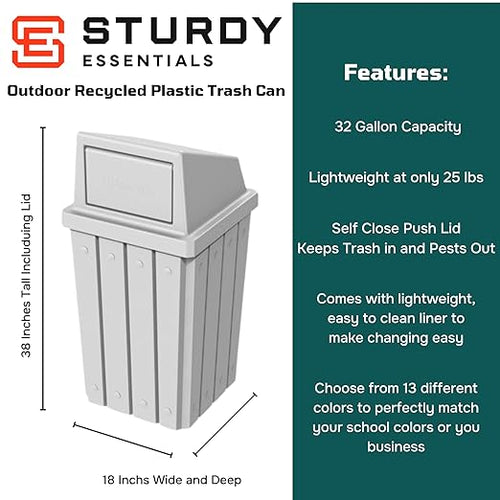 32 Gallon Square Slatted 100% Recycled Plastic Heavy-Duty Commercial Outdoor or - Image 2