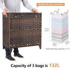 Laundry Hamper with 3 Removable Liner Bags; 132L Handwoven Rattan Laundry - Image 4