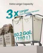 SONGMICS Laundry Basket with Wheels, 50.2 Gallons, 2-Section Rolling Laundry - Image 3