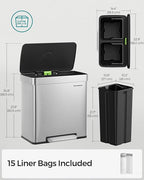 SONGMICS Kitchen Trash Can, 16 Gallon Dual Compartment Garbage Can, 60L Pedal - Image 5