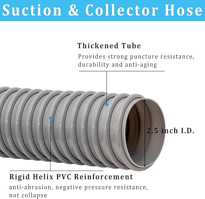 Dust Collection Hose 2.5 in × 5 ft Heavy Duty Flexible PVC Reinforced Thicken - Image 2