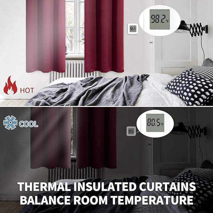 BGment Burgundy Blackout Curtains 63 Inch Length - Image 3