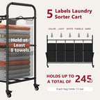 Tajsoon 5 Bag Laundry Sorter Cart, 5 Section Laundry Hamper - Image 3
