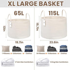 Woven Blanket Basket, 65L Large Rope Storage Bin - Image 2