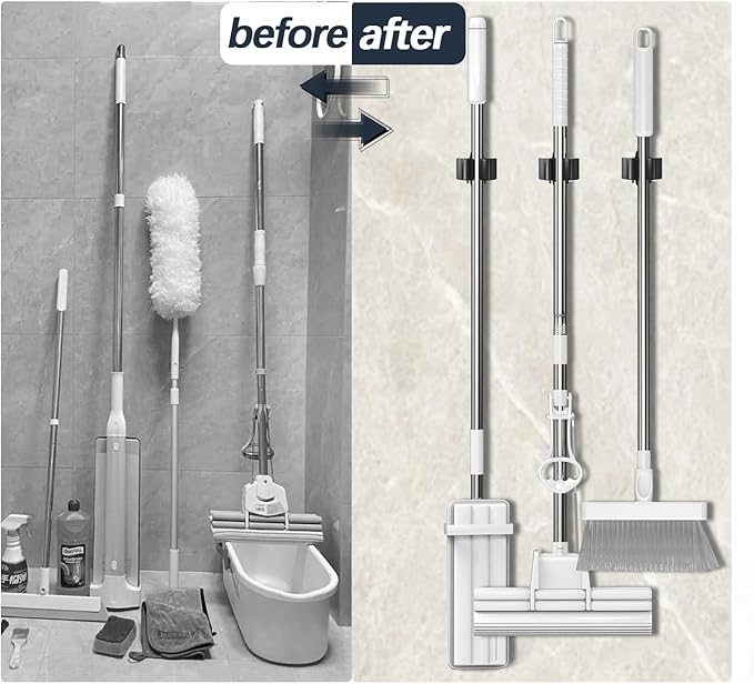 3-H Stainless Steel Broom Holder Wall Mount 30-Pack- Heavy Duty Mop Organizer - Image 6