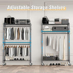 Homdox Rolling Clothes Rack Heavy Duty, 3-Tier Adjustable Wire Shelving Garment - Image 3