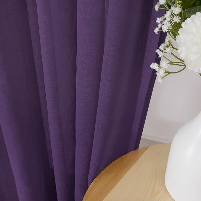 Tollpiz Short Sheer Curtains Living Room Linen Textured Curtain Sheers Light - Image 3