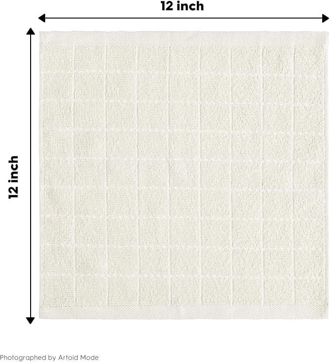 Artoid Mode Checkered Designed Cotton Beige Grey Terry Kitchen Dish Cloths - Image 7