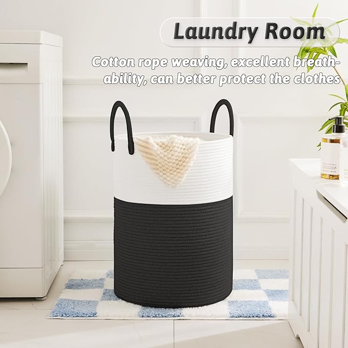 Laundry Basket, Woven Cotton Rope Laundry Hamper, 60L - Image 2
