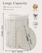 Laundry Hamper with Lid Laundry Basket with Lid 19.0 Gal Round Wicker Laundry - Image 4