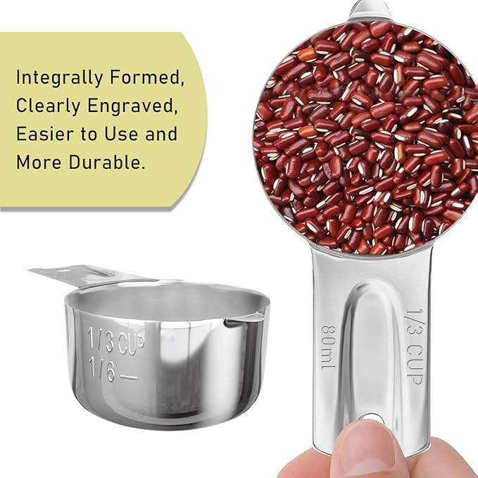 2PCS 1/3Cup Single Measuring Cup, Stainless Steel Measure Scoop, Metric and US - Image 3