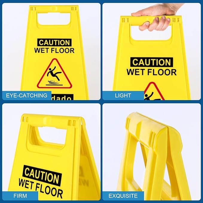 6-Pack Caution Wet Floor Sign, 17.5" Height, Bright Yellow Double-Sided Folding - Image 6