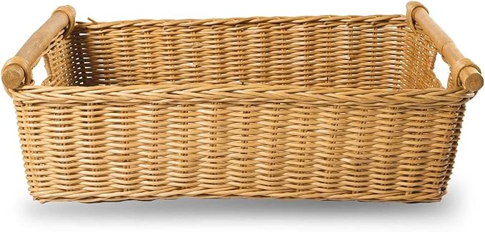The Basket Lady Low Pole Handle Wicker Storage Basket, Extra Large, 21.5 in L x - Image 4