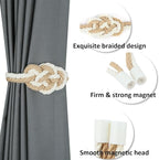 4 Pack Natural Jute Magnetic Curtain Tiebacks, Boho Rustic Style Decorative - Image 3