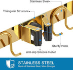Mop Broom Holder Wall Mount, 2 Packs Gold Stainless Steel Tool Storage Organizer - Image 3