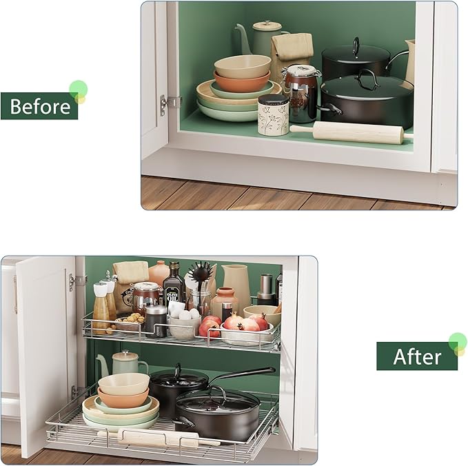 LOVMOR 2 Tier Individual Pull Out Cabinet Organizer 27" W x 21½" D, Slide Out - Image 6