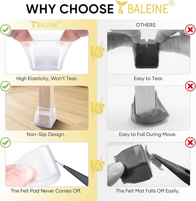 BALEINE 16 Pack Silicone Chair Leg Floor Protectors, Stool Leg Protectors Cap - Image 3