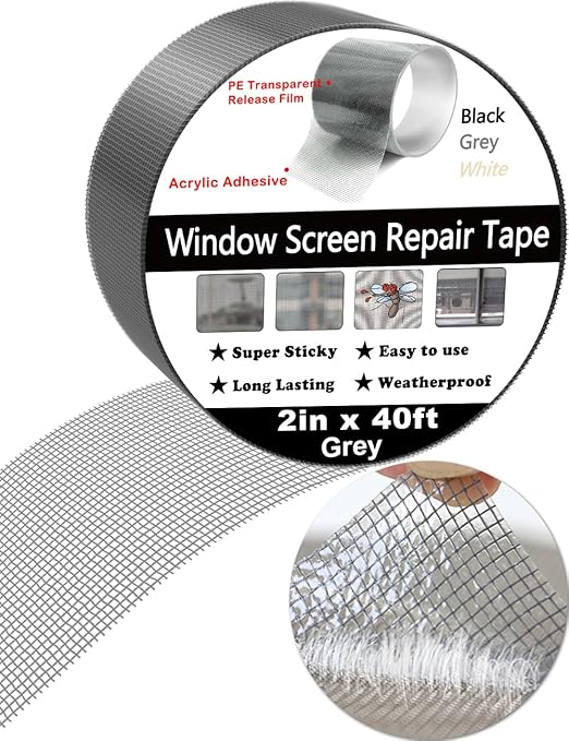 wohohoho Window Screen Repair Tape, 2 in X 40 FT Gray Screen Patch Repair Kit - Image 9
