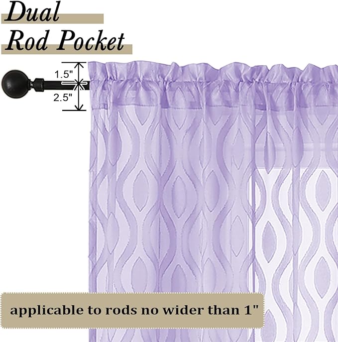 Aiyufeng Light Purple Valances for Windows, Chic Wavy Line Clip Jacquard Voile - Image 4