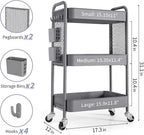 TOOLF 3 Tier Rolling Cart Storage Organizer, Metal Rolling Utility Cart - Image 6