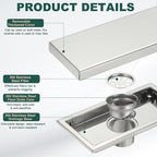 uxcell Rectangular Shower Drain, Brushed 304 Stainless Steel Odor-Proof Floor - Image 3