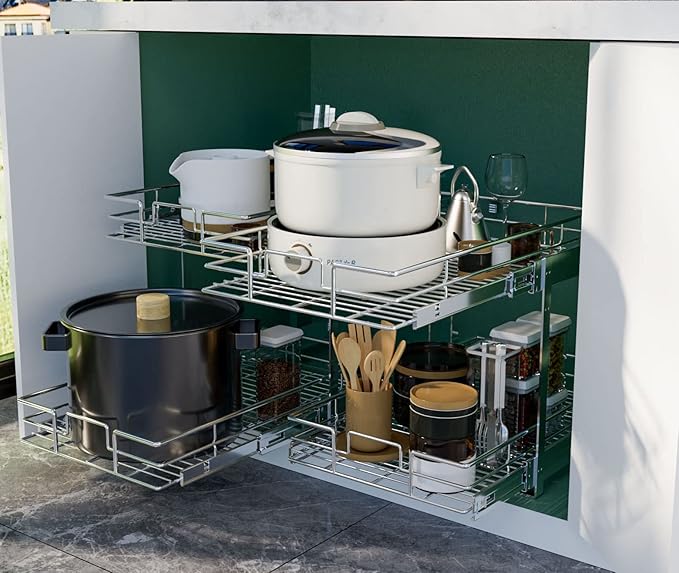 LOVMOR 2 Tier Individual Pull Out Cabinet Organizer 15½" W x 21½" D, Slide Out - Image 6