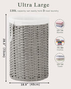 34.3 Gal Large Laundry Hamper Laundry Basket Round Handwoven Wicker Laundry - Image 5