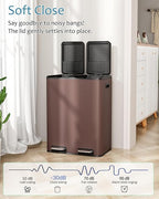 16 Gal Dual Trash Can, Stainless Steel Kitchen Garbage Bin, Recycle Dustbin - Image 3