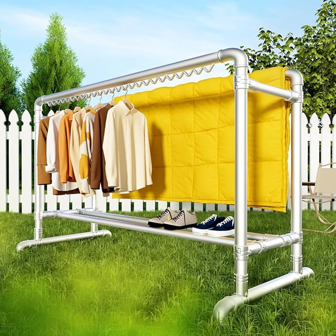 Clothes Drying Rack with Windproof Hooks, 63 inch Drying Rack Clothing Indoor - Image 6