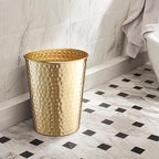 Monarch Abode Brushed Gold Hand Hammered Metal Wastebasket - Image 6