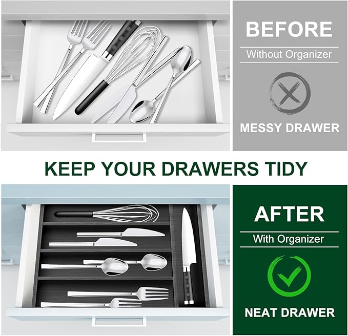 Ayiaren Small Kitchen Silverware Organizer Wooden Utensil Drawer Organizers - Image 5