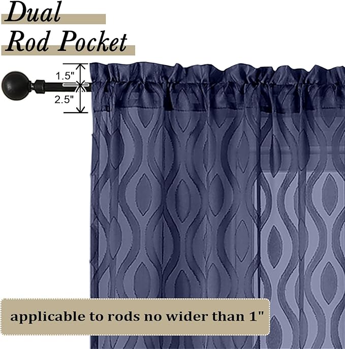 Aiyufeng Blue Valances for Windows, Chic Wavy Line Clip Jacquard Voile Sheer - Image 4