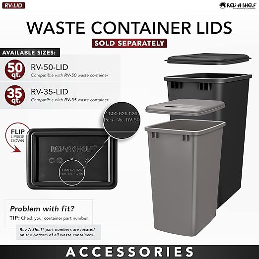 Rev-A-Shelf Pullout Trash Can for Kitchen Cabinet, Single 50 Qt Bin - Image 6
