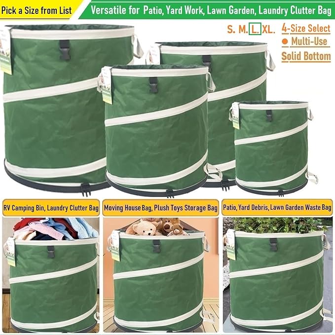 32-Gallon Collapsible Trash Can Hard-Shell Bottom Yard Garden Bag - Image 3